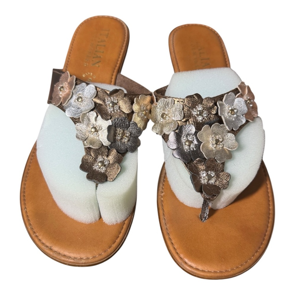 Italian Shoemakers Tan Brown Floral Sandals Size 11